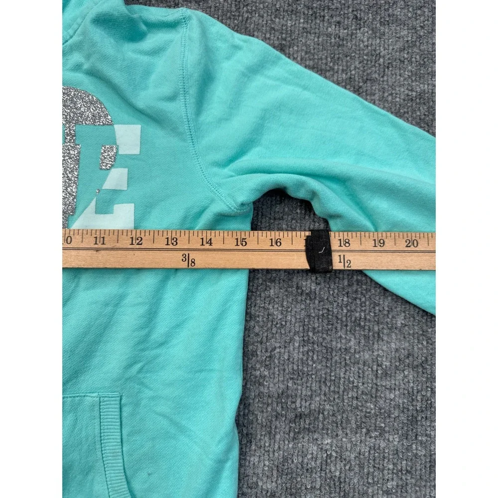 The Children's Place Girls XL 14 Teal Blue LOVE Glitter Zip Up Hoodie Sweatshirt
